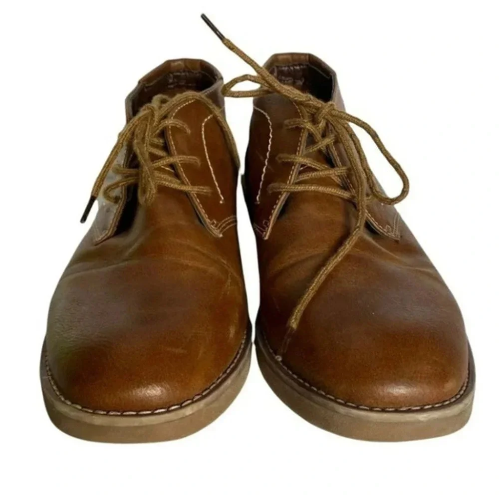 Attention Kane Chukka‎ Boots 9.5M Brown Faux Leather Lace Up Mid Top Shoes